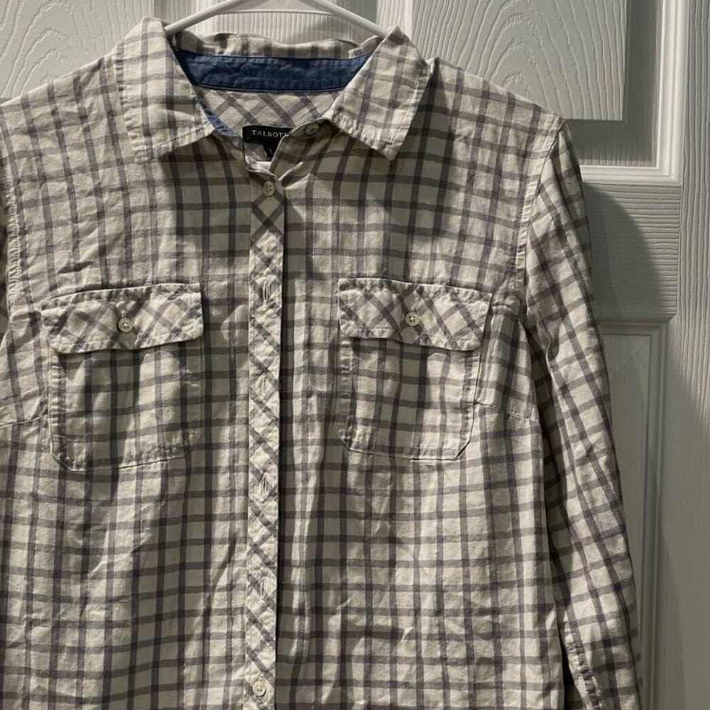 Talbot Plaid Flannel Shirt Long Sleeve Button Up Casual‎ Gray White Size S